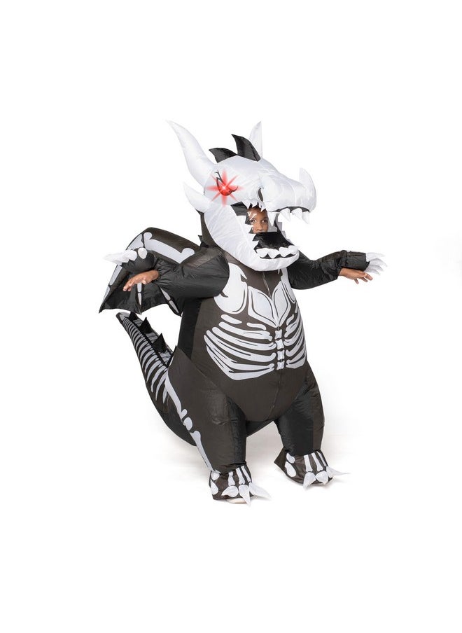 Spooktacular Creations Spooktacular Creations Inflatable Costume for Kids, LED Light Eyes Dragon Skeleton Air Blow Up Costume, 3D Horns Wings for Halloween Parties (3ft11” - 4ft7”)  - Image 4