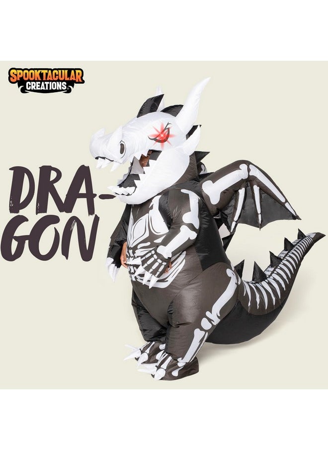 Spooktacular Creations Spooktacular Creations Inflatable Costume for Kids, LED Light Eyes Dragon Skeleton Air Blow Up Costume, 3D Horns Wings for Halloween Parties (3ft11” - 4ft7”)  - Image 2