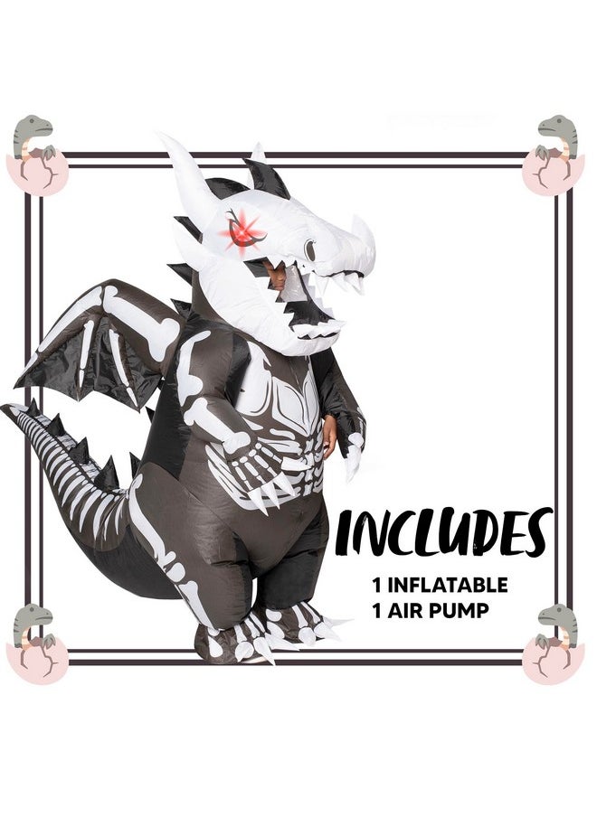 Spooktacular Creations Spooktacular Creations Inflatable Costume for Kids, LED Light Eyes Dragon Skeleton Air Blow Up Costume, 3D Horns Wings for Halloween Parties (3ft11” - 4ft7”)  - Image 5