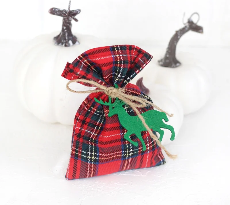 Bimotif Green felt deer plaid fabric pouch, 10x15 cm 2 pieces