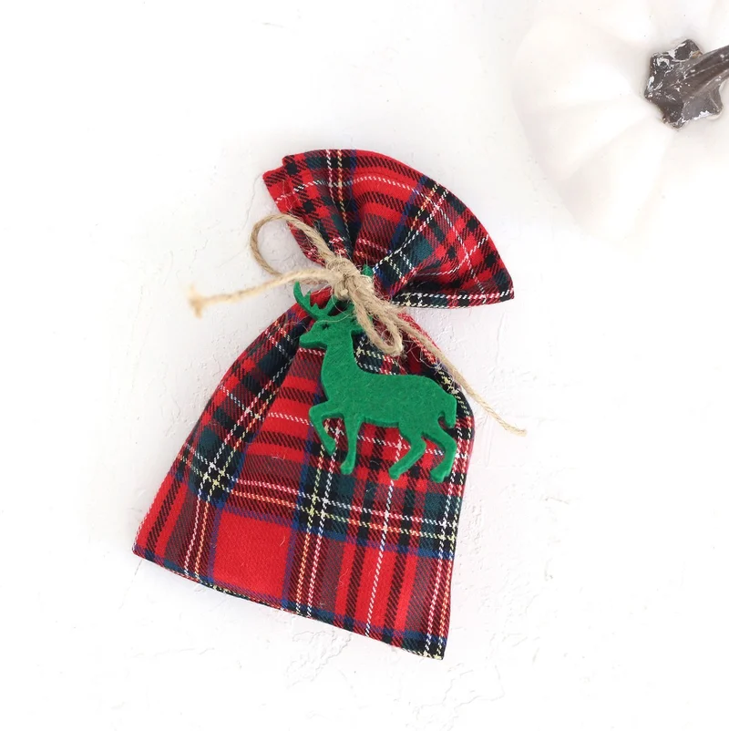 Bimotif Green felt deer plaid fabric pouch, 10x15 cm 2 pieces