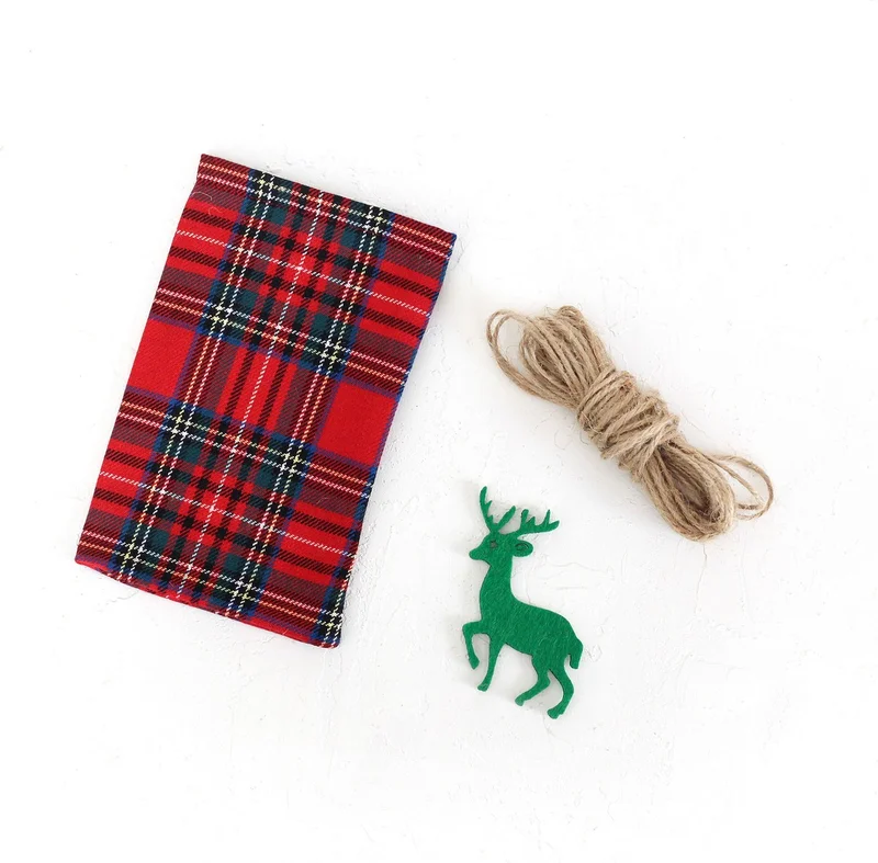 Bimotif Green felt deer plaid fabric pouch, 10x15 cm 2 pieces