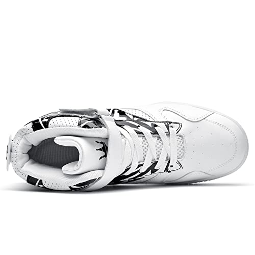 FZUU Men's Fashion High Top Leather Street Sneakers Sports Casual Shoes (8, White/Black) - Image 4