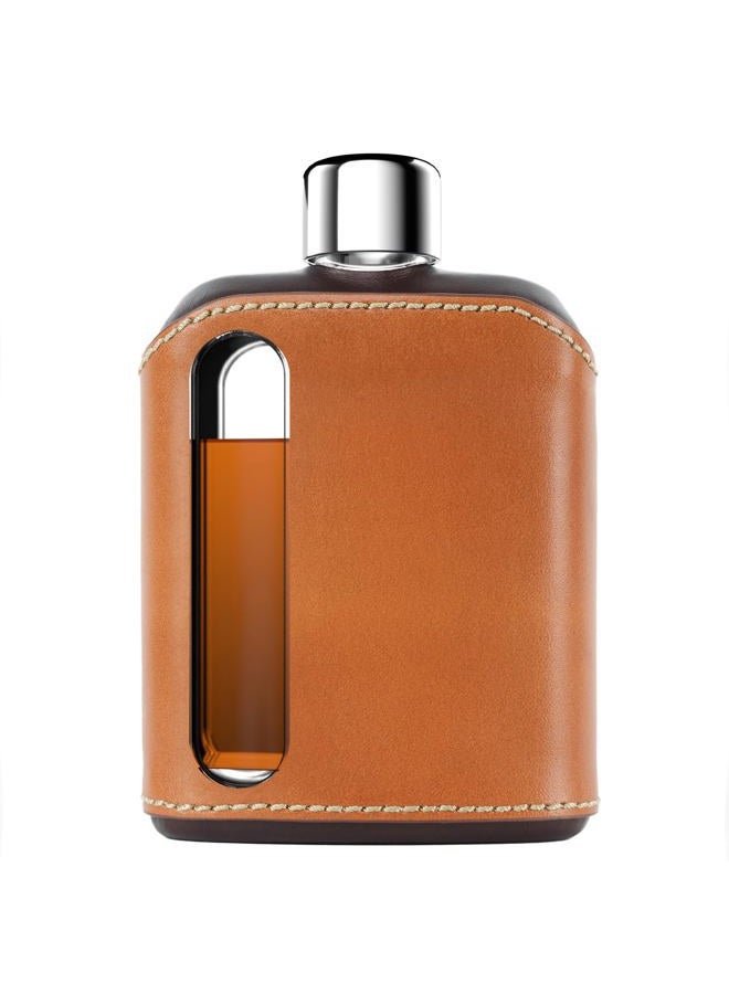 Ragproper Modern Glass Hip Flask - Durable Leather Covered Flask for Whiskey, Spirits, & Other Liquor - Ideal Glass Flask for Men & Women (Double Shot 240ml, Leather Dark & Tan) - Image 1