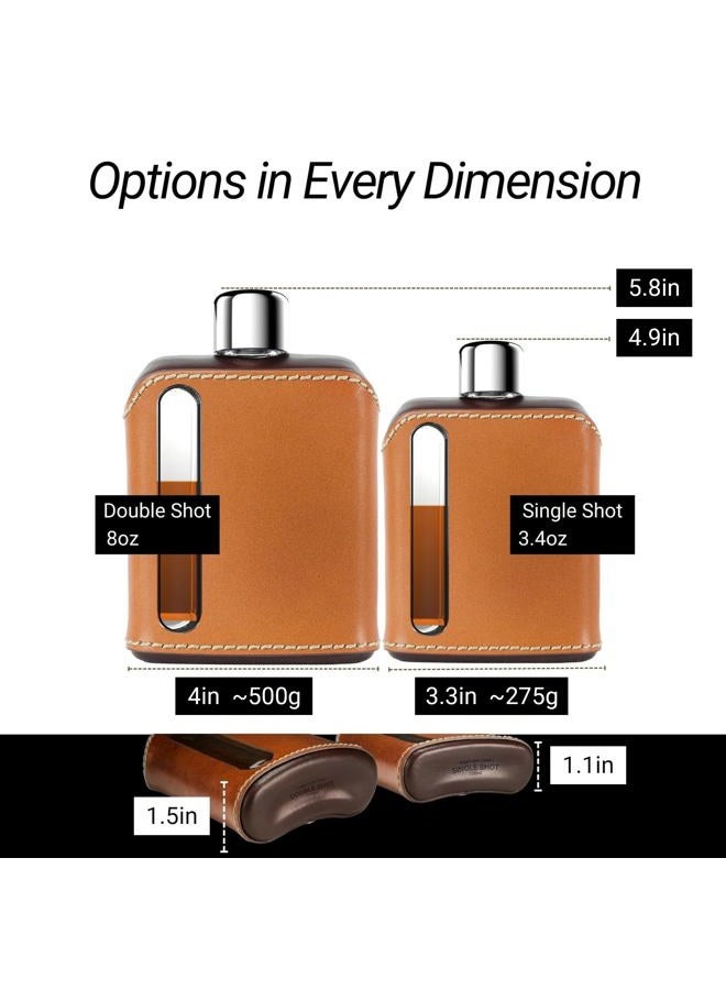 Ragproper Modern Glass Hip Flask - Durable Leather Covered Flask for Whiskey, Spirits, & Other Liquor - Ideal Glass Flask for Men & Women (Double Shot 240ml, Leather Dark & Tan) - Image 3