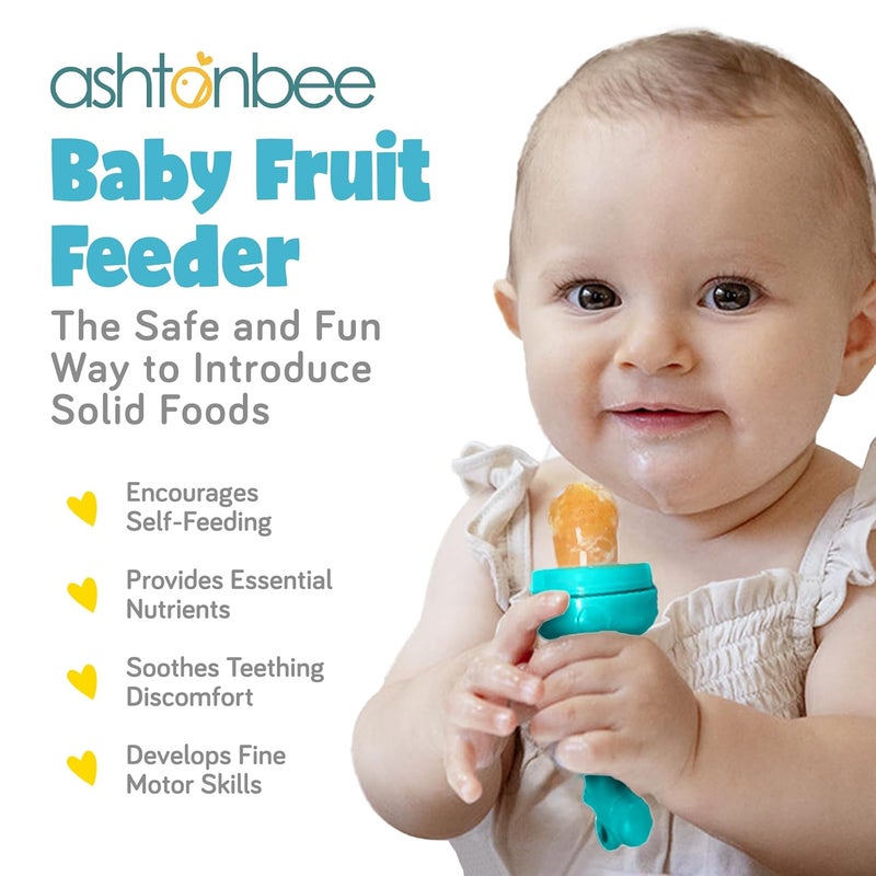 ashtonbee Baby Fruit Feeder Teething Pacifier for Fruits Veggies or Frozen Milk FoodGrade Silicone Teethers for Babies 612 Months Baby Essentials for Teething Relief  Mango Orange and Berry Blue - Image 4