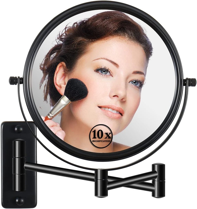 Lansi Wall Mounted Magnifying Makeup Mirror with 1X 10X Magnification and Extendable Arm, 8 Inch Double Sided Vanity Mirror for Bathroom, Wall Mirror for Teen Girls, Women, Matte Black - Image 1