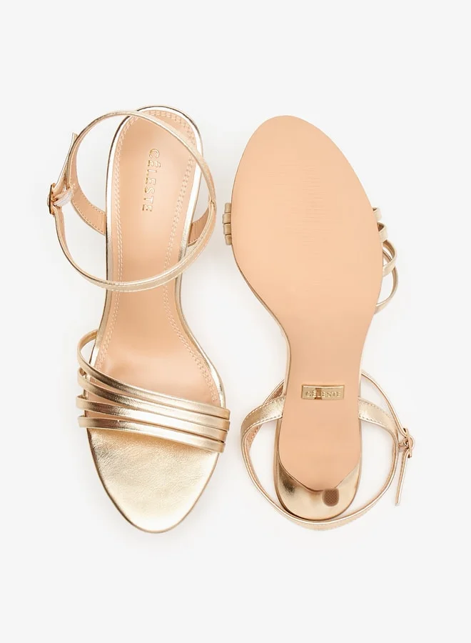 سيليست Women's Solid Ankle Strap Sandals with Stiletto Heels and Buckle Closure