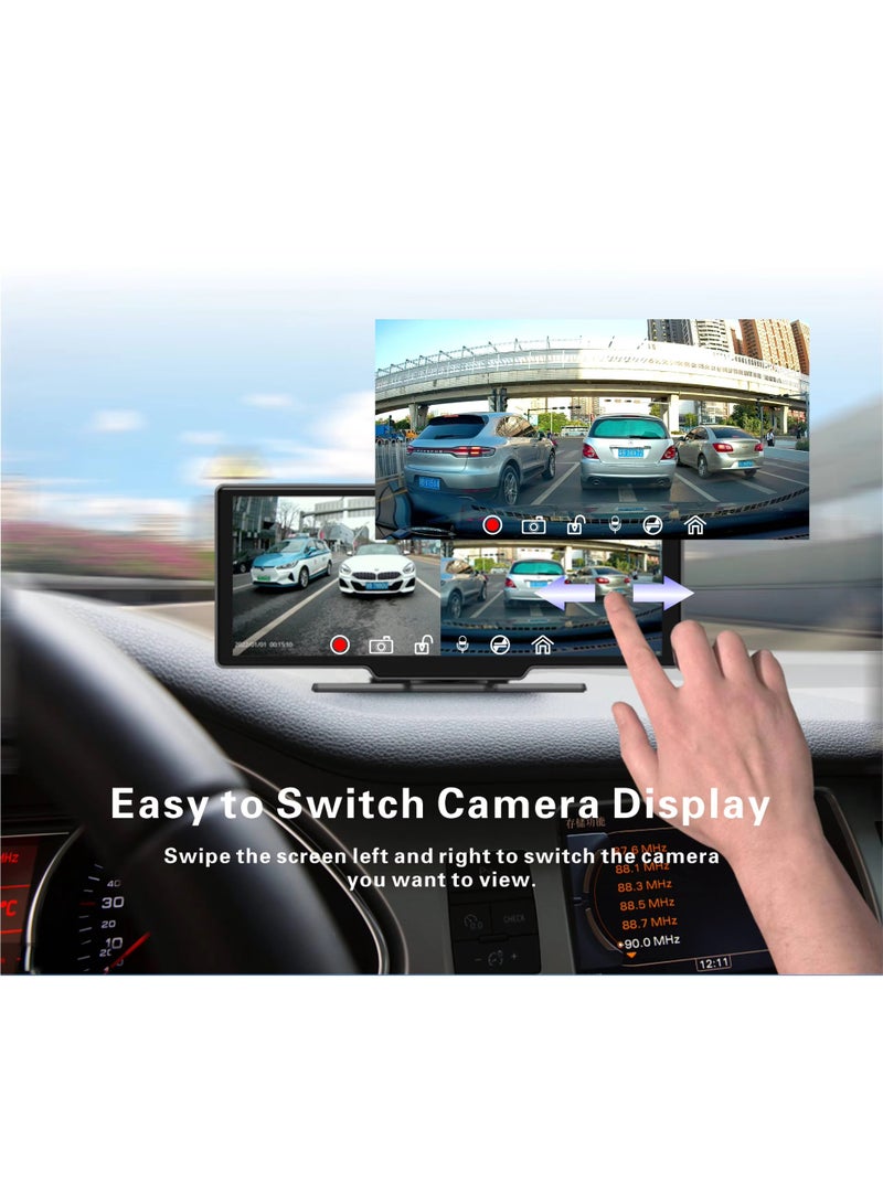 BlueFire 10.26-Inch 1080P Touchscreen Car Display with Wireless CarPlay & Android Auto, Dual 1080P Front & Rear DVR Cameras, FM Transmitter, Bluetooth Music Player, and Phone Mirroring | Smart Dashboard Monitor with Voice Control & Real-Time Recording for All Vehicles - Image 2