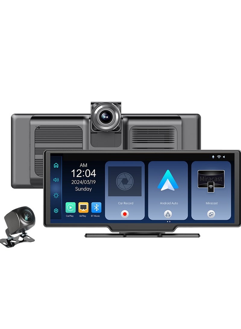 BlueFire 10.26-Inch 1080P Touchscreen Car Display with Wireless CarPlay & Android Auto, Dual 1080P Front & Rear DVR Cameras, FM Transmitter, Bluetooth Music Player, and Phone Mirroring | Smart Dashboard Monitor with Voice Control & Real-Time Recording for All Vehicles - Image 1