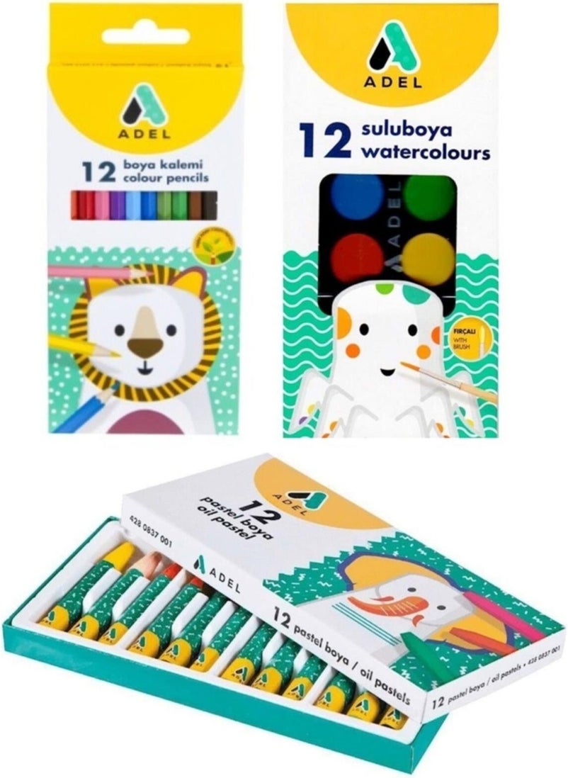 Adel 3-Piece Paint Stationery Set (Dry + Water + Crayon)  - Image 1