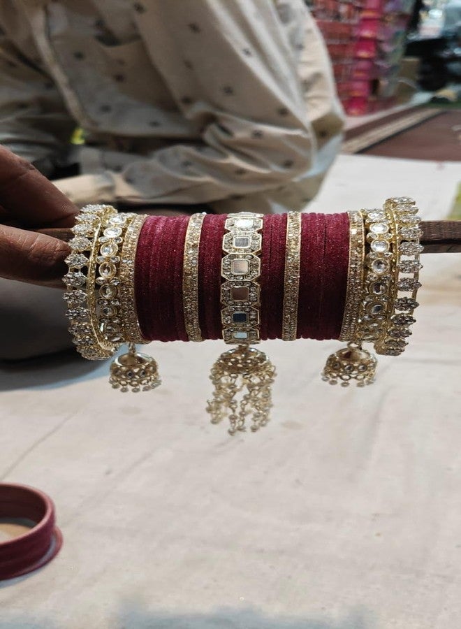 BANGLESKART Traditional maroon Bridal Chuda Set Punjabi Bridal Bangle Red Designer Chura Punjabi Choora Fashion (2.4) - Image 5