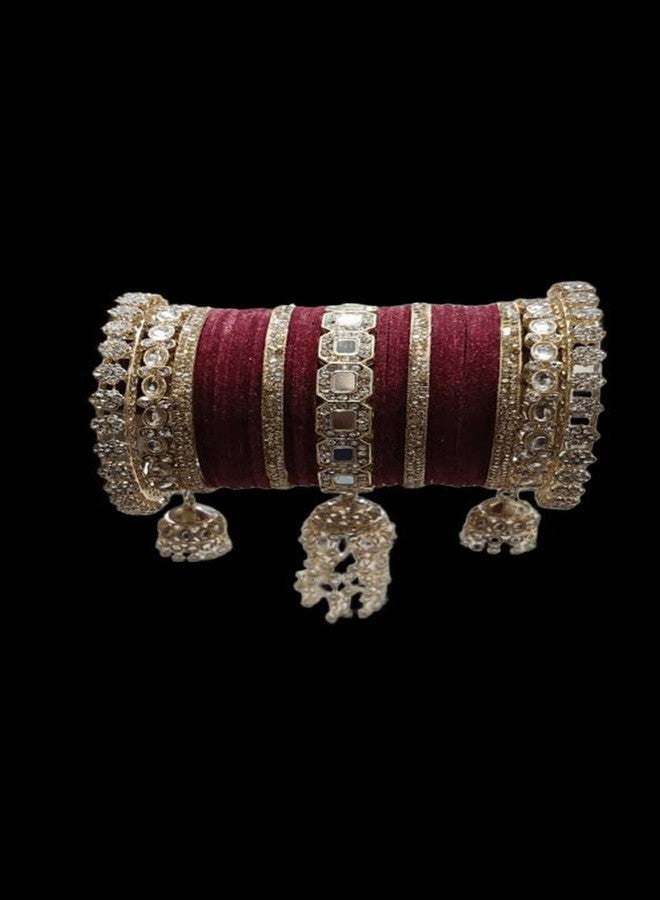 BANGLESKART Traditional maroon Bridal Chuda Set Punjabi Bridal Bangle Red Designer Chura Punjabi Choora Fashion (2.4) - Image 3