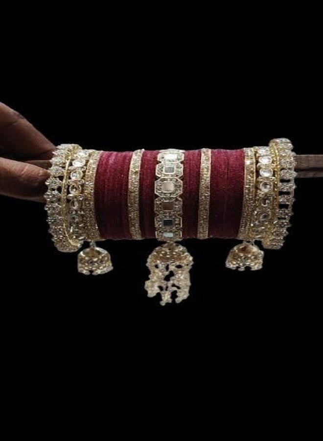 BANGLESKART Traditional maroon Bridal Chuda Set Punjabi Bridal Bangle Red Designer Chura Punjabi Choora Fashion (2.4) - Image 4