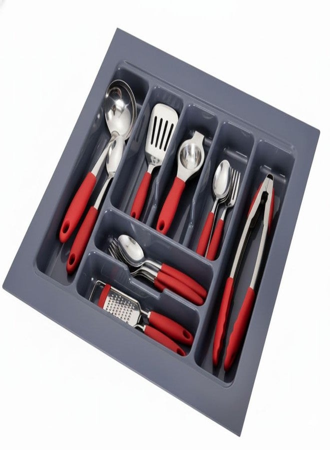 LEVON Cutlery Tray for Kitchen Drawer | Multipurpose Modular Organizer for Cutlery, Stationery & Tools | Adjustable Kitchen Drawer Basket for Spoons, Forks, Knives & Utensils (17x19 Inch, Dark Grey) - Image 2