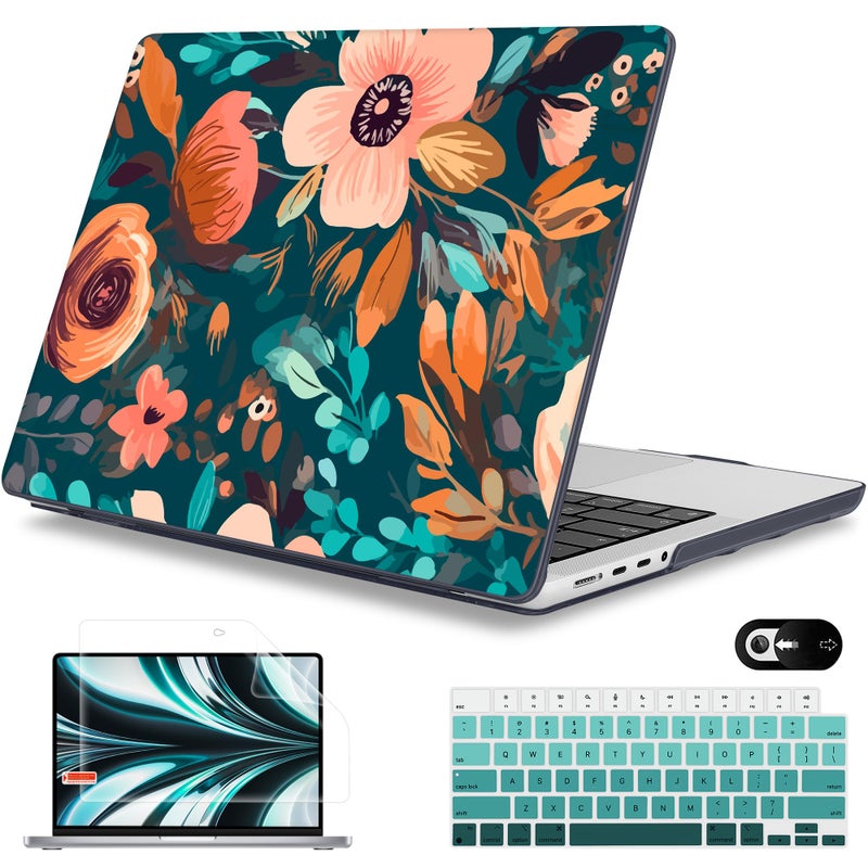 Mektron Case for MacBook Pro 14 inch 2024 2023 2021 Model M4 A3112 A3401 A3185 M3 A2918 A2992 M2 A2779 M1A2442 ProMax Plastic Hard Shell Case Cover for MacBook Pro 14 Abstract Florals
