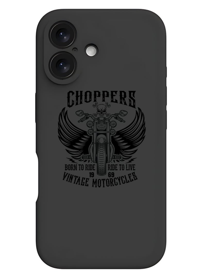 Theodor iPhone 16 Black Protective Slim Fit Case Liquid Silicone Cover with Full Body Protection Anti-Scratch Shockproof Case For iPhone - Choppers - Image 1