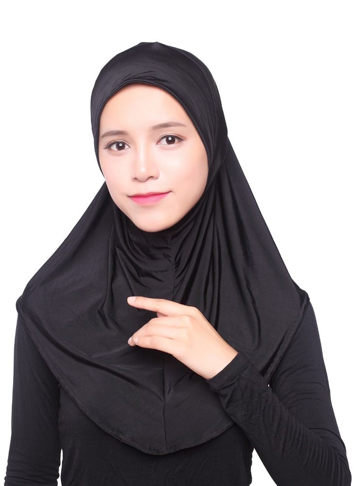 إسكدنيا Women's Comfortable Solid Color Hijab Black - Image 1