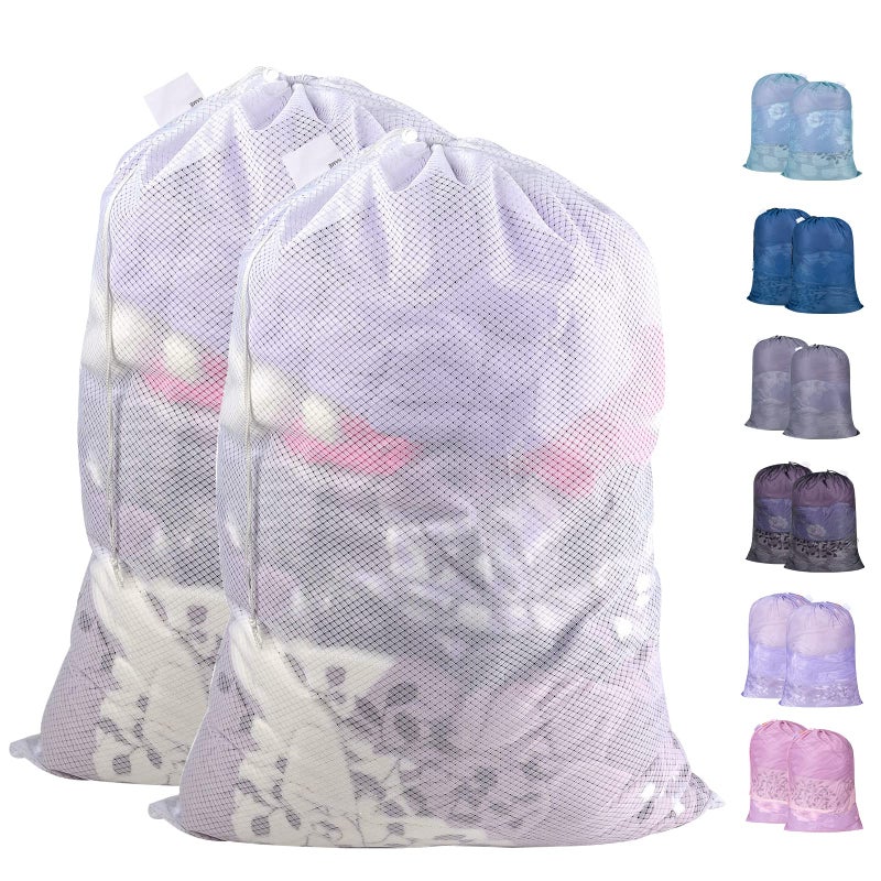 Polecasa Diamond Mesh Laundry Bags  2Pcs 24 X 36 Inches Heavy Duty Mesh Laundry Bag With Id Tag And Drawstring Closure  Large Laundry Hamper Liner  Laundry Bag For Travel  Sports  Dorms (White) - Image 1