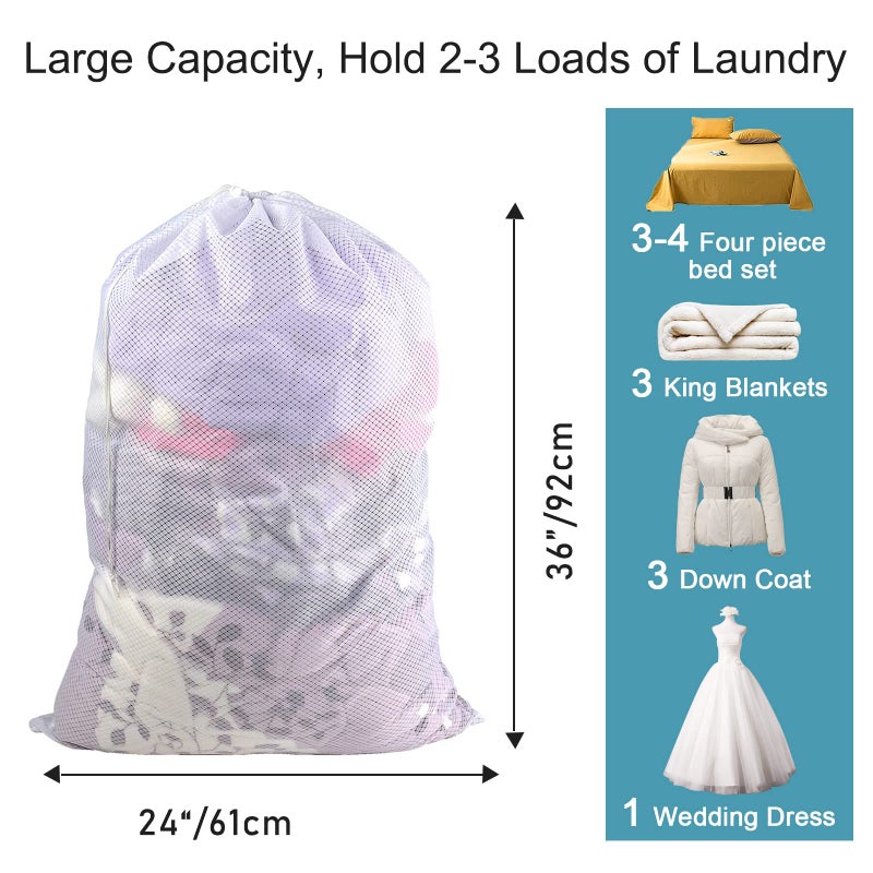 Polecasa Diamond Mesh Laundry Bags  2Pcs 24 X 36 Inches Heavy Duty Mesh Laundry Bag With Id Tag And Drawstring Closure  Large Laundry Hamper Liner  Laundry Bag For Travel  Sports  Dorms (White) - Image 2