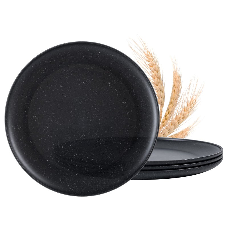 MISS BIG 10 inches Wheat Straw PlatesPlastic Plates Reusable Set of 4Dinner Plates for KidsAdultsDishwasher  Microwave SafeEcoFriendlyBPA FreeBlack