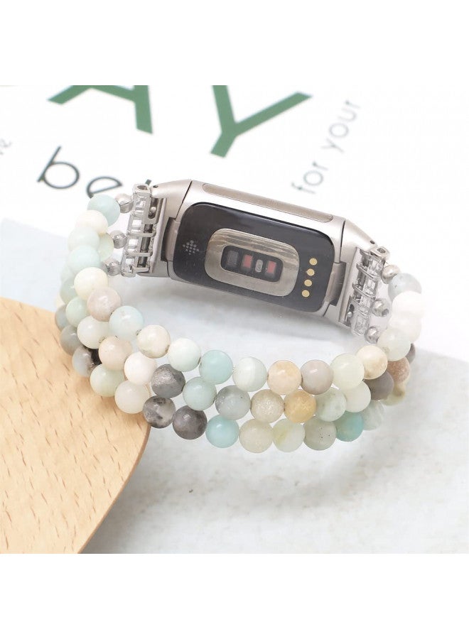 C&L Accessories Compatible with Fitbit Charge 5/Charge 6 Bands, Natural Gemstone Beaded Handmade Adjustable Bracelet Replacement Bands for Women (Amazonite) - Image 2