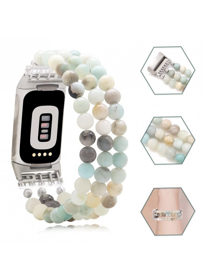 C&L Accessories Compatible with Fitbit Charge 5/Charge 6 Bands, Natural Gemstone Beaded Handmade Adjustable Bracelet Replacement Bands for Women (Amazonite) - Image 4