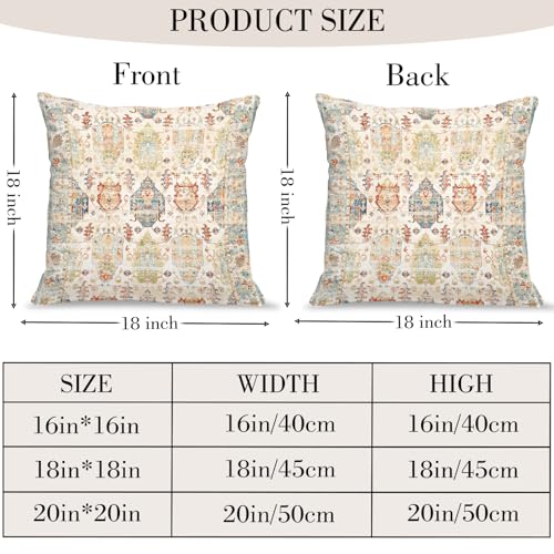 BUAEL Boho Floral Throw Pillow Covers 18x18 inch Set of 2Beige Boho Rug Geometric Floral Pattern Decor Double Sided Pattern Cushion Cover Soft Pillow Case Living Sofa Room Bed Square Pillow Cover - Image 3