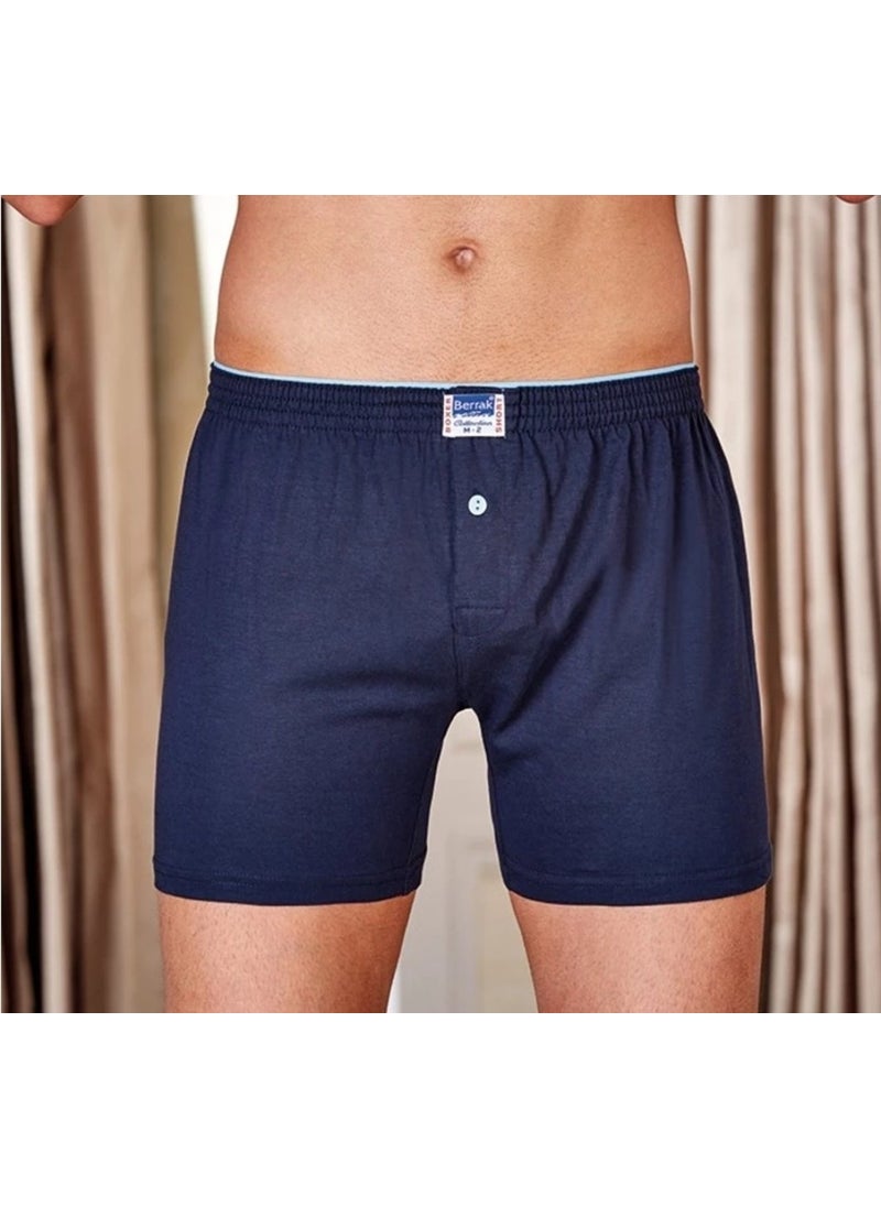 Berrak Men's 3" Navy Blue Combed Cotton Buttoned Boxer 1099 