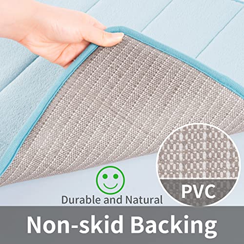 ROSMARUS Memory Foam Bath Mat 17' x 24', Water Absorbent Shower Mat, Thick Non Slip Bath Rugs with PVC Backing, Ultra Soft Bathroom Rugs for Floor & Tub, Aqua Blue - Image 4