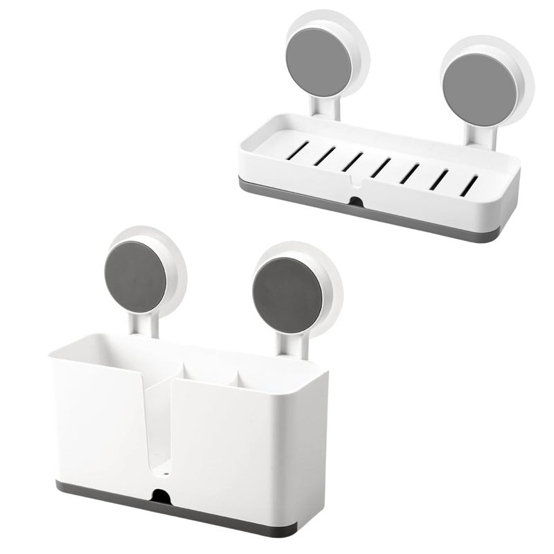 XBEY Toothbrush Holders for Bathroom | Toothbrush Stand for Bathroom | Self Adhesive Toothbrush Holders for Toothbrushes | Bathroom Brush Holder (Twin Toothbrush + Twin Soap Dish + Toothbrush) - Image 2
