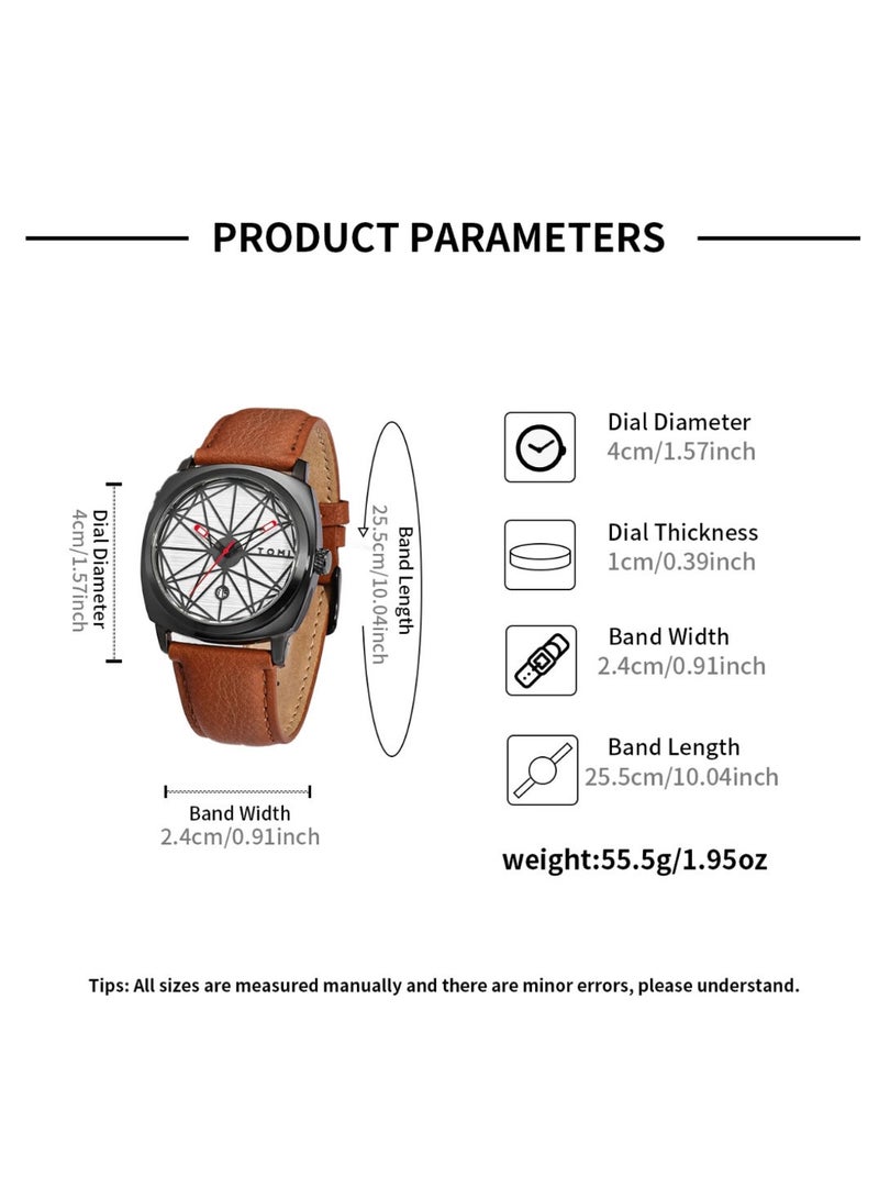 TOMI  Edition Unisex Analog Wrist Watch for Men & Women, Black Leather Strap, Stylish Geometric Dial, Date Display, Fashion Casual Watch - Image 3