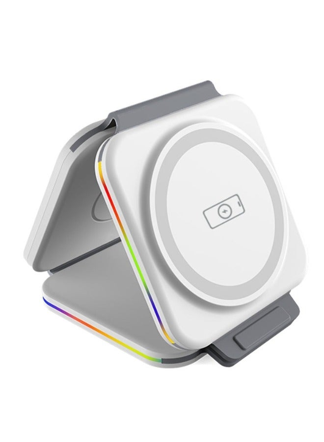 شاحن لاسلكي 3 في 1 قابل للطي – متوافق مع MagSafe® للشحن السريع لهواتف iPhone، Apple Watch وAirPods – شحن لاسلكي ذكي يصل إلى 15 واط مع شريحة ذكية مدمجة، تحكم باللمس، ويدعم شحن عدة أجهزة – يشمل كابل USB-C بطول 1.2 متر – لون أبيض - Image 2