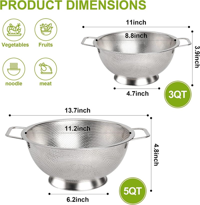 Gulex Stainless Steel Colander And Strainer Set(5-Quart And 3-Quart)  Strainer For Kitchen Food  Dishwasher Safe - Image 2
