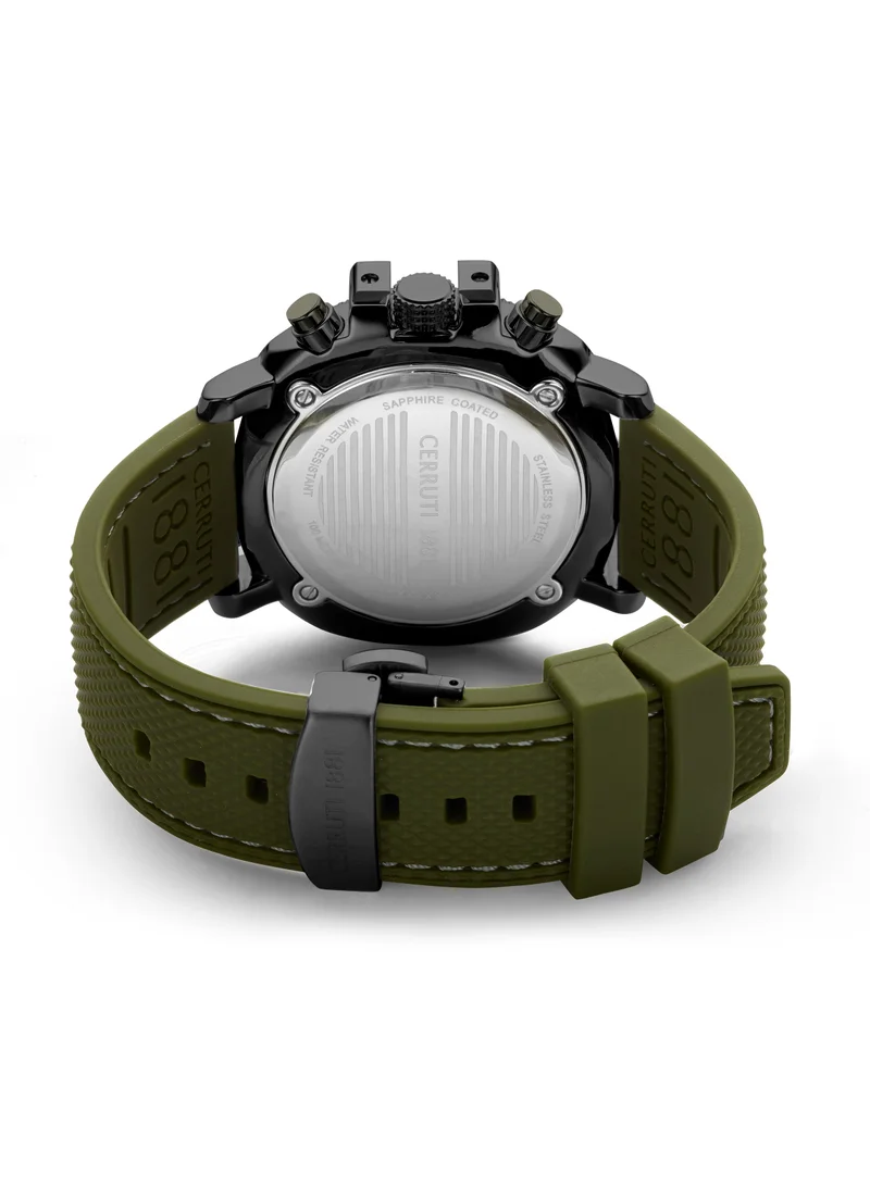 CERRUTI 1881 Positano Men's 53mm Chronograph Watch with Green Dial & Rubber Strap