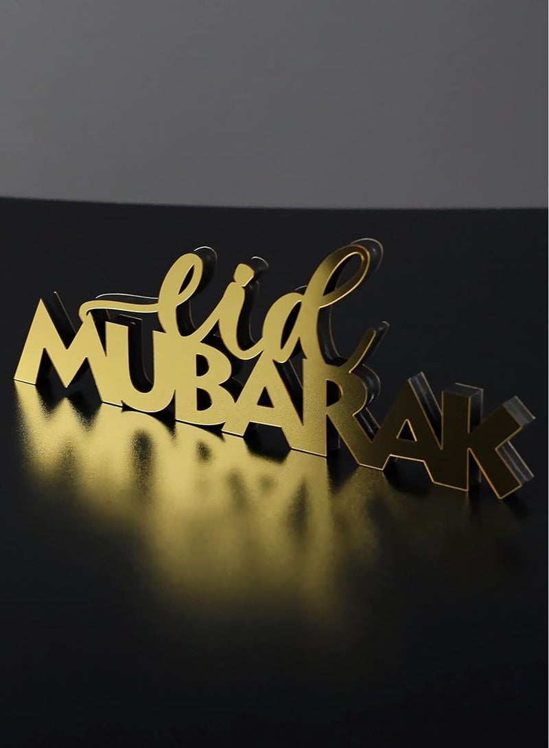 Eworld Wooden Acrylic Islamic Tabletop Decor, Elegant Eid Mubarak Decorations Crafted from Thick Eco-Friendly MDF with a Shiny Acrylic Layer for a Stunning Mirror Effect in Gold - Image 2