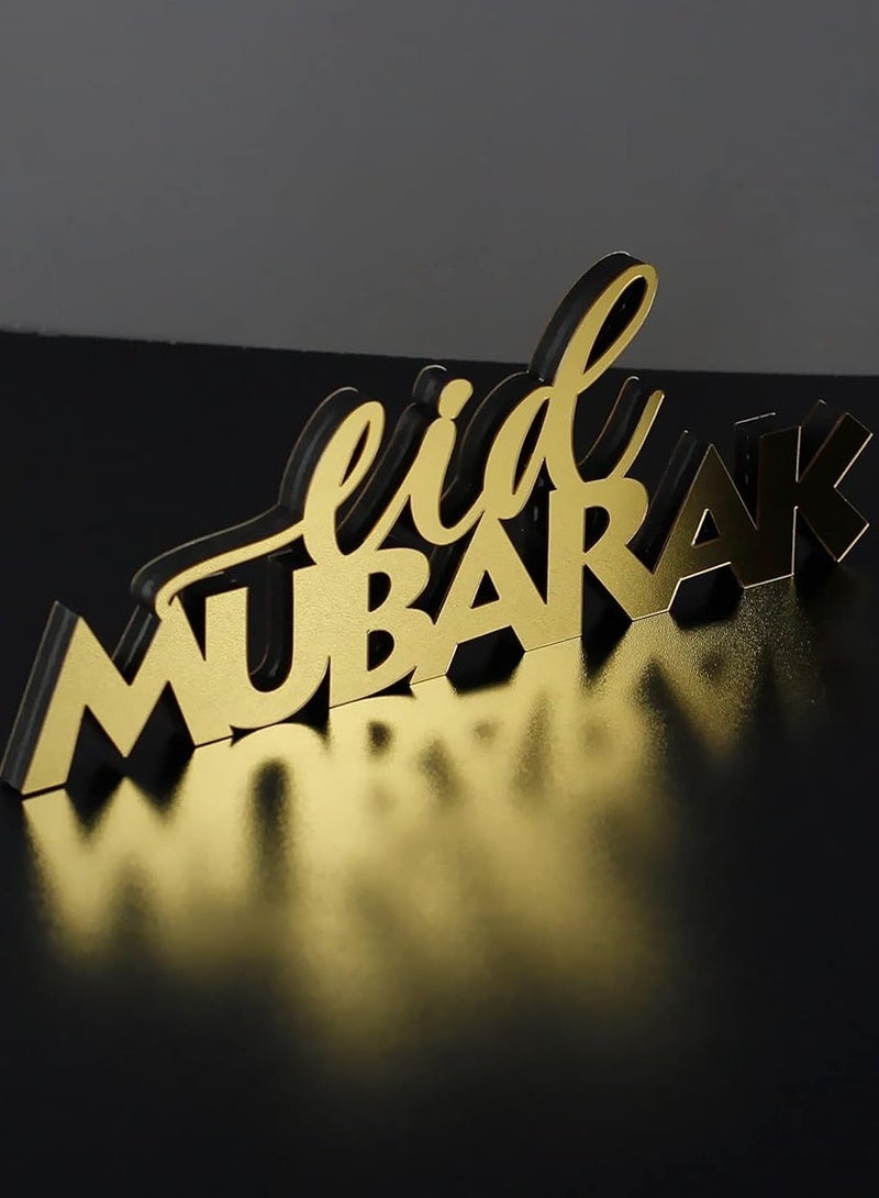 Eworld Wooden Acrylic Islamic Tabletop Decor, Elegant Eid Mubarak Decorations Crafted from Thick Eco-Friendly MDF with a Shiny Acrylic Layer for a Stunning Mirror Effect in Gold - Image 4