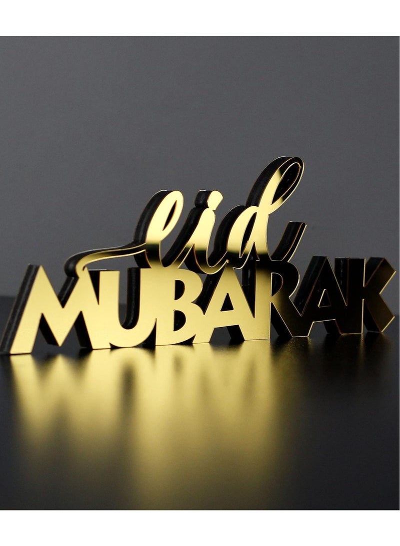 Eworld Wooden Acrylic Islamic Tabletop Decor, Elegant Eid Mubarak Decorations Crafted from Thick Eco-Friendly MDF with a Shiny Acrylic Layer for a Stunning Mirror Effect in Gold - Image 3