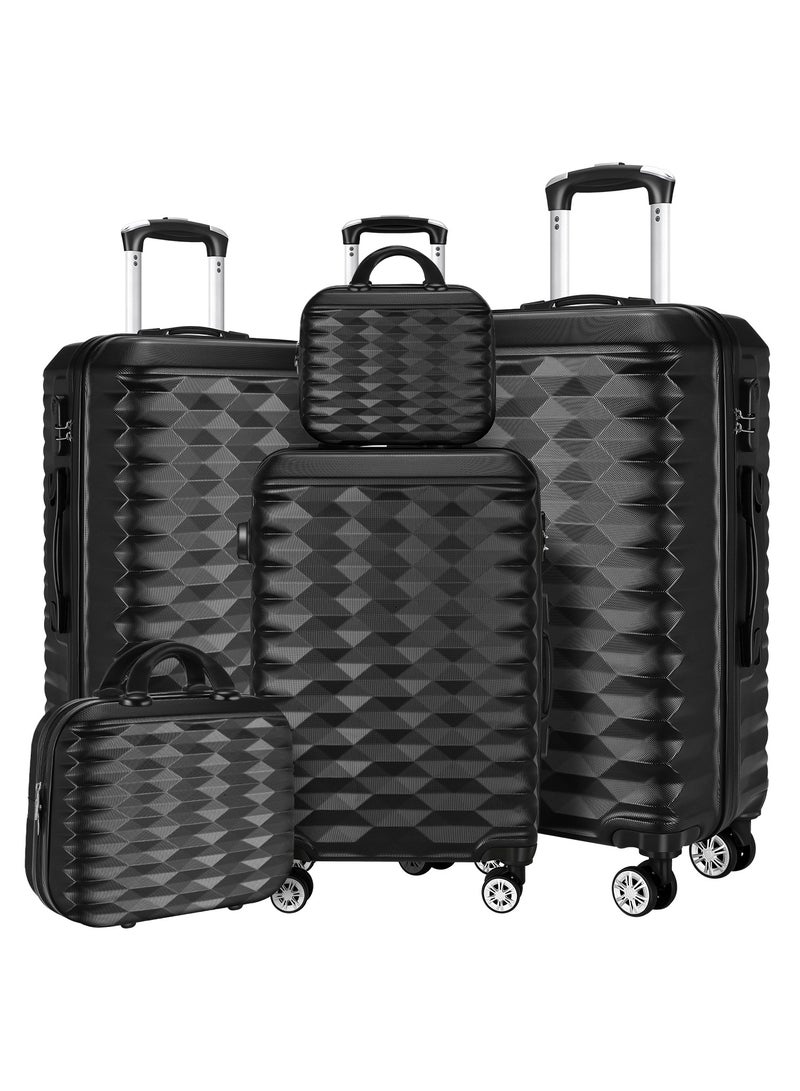 OHAHO New Luggage Sets 5 Piece Suitcases with Wheels Suitcase Set ABS Hard Case Luggage with TSA Lock Spinner Wheels Durable Travel Luggage(12inch/14inch/20inch/24inch/28inch)Black - Image 1