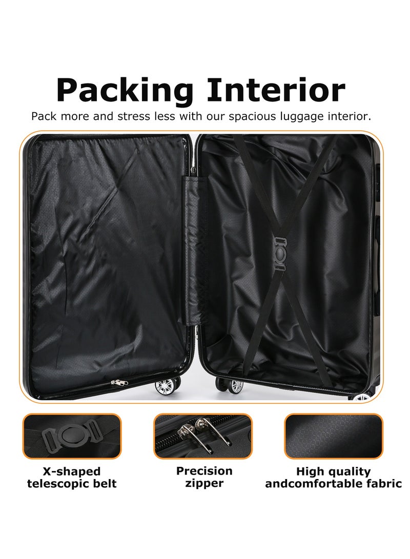 OHAHO New Luggage Sets 5 Piece Suitcases with Wheels Suitcase Set ABS Hard Case Luggage with TSA Lock Spinner Wheels Durable Travel Luggage(12inch/14inch/20inch/24inch/28inch)Black - Image 3