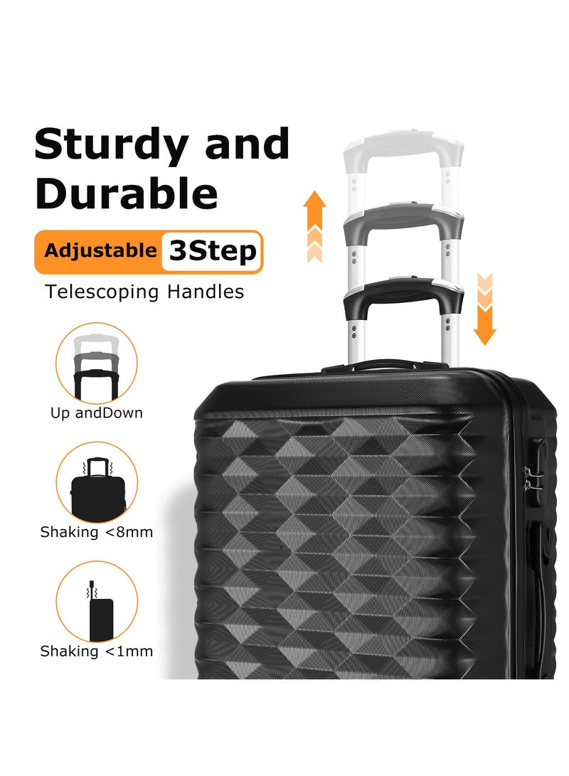 OHAHO New Luggage Sets 5 Piece Suitcases with Wheels Suitcase Set ABS Hard Case Luggage with TSA Lock Spinner Wheels Durable Travel Luggage(12inch/14inch/20inch/24inch/28inch)Black - Image 4