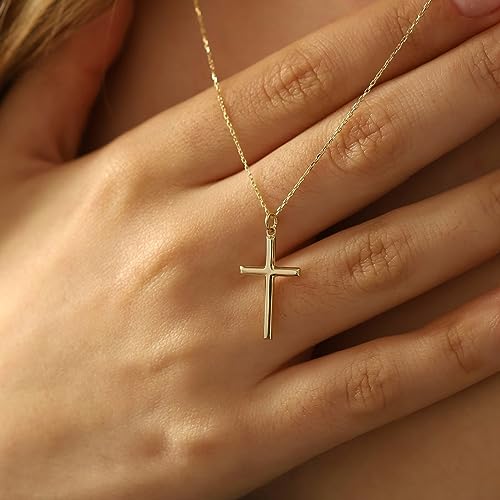 MONOZO قلادة صليب ذهبية للنساء - قلادة صليب رقيقة مطلية بالذهب عيار 14K للنساء مع قلادات طبقات صغيرة مجوهرات شخصية تعبر عن الإيمان هدايا أولى شيوع لها - Image 3