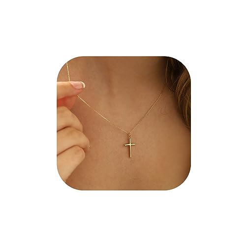 MONOZO قلادة صليب ذهبية للنساء - قلادة صليب رقيقة مطلية بالذهب عيار 14K للنساء مع قلادات طبقات صغيرة مجوهرات شخصية تعبر عن الإيمان هدايا أولى شيوع لها - Image 1