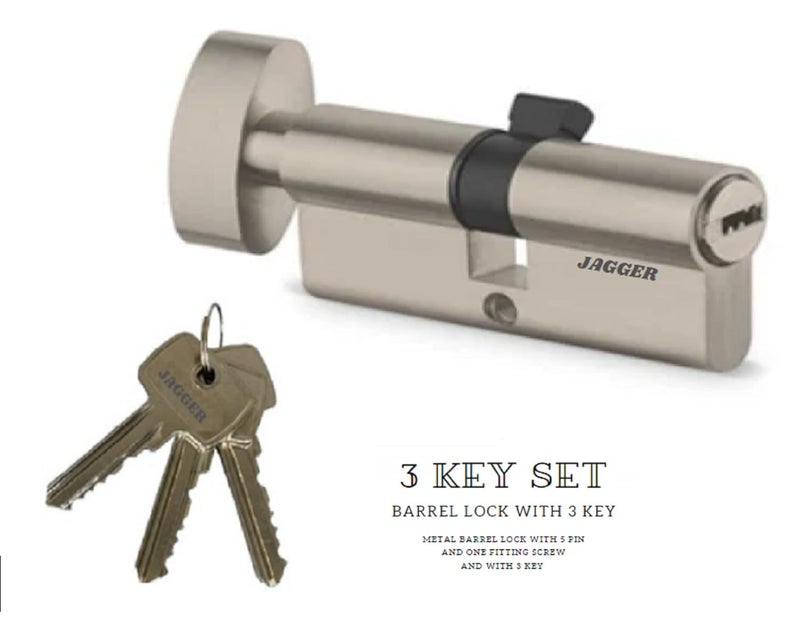 JAGGER قفل أسطوانة JAG343 60 مم | مفتاح من جانب ومقبض من جانب | استبدال أسطوانة قفل مورتيس بحجم كامل للأبواب | للأبواب المنزلية والفندقية (زنك [60 مم]، أسطوانة قفل مورتيس) - Image 2