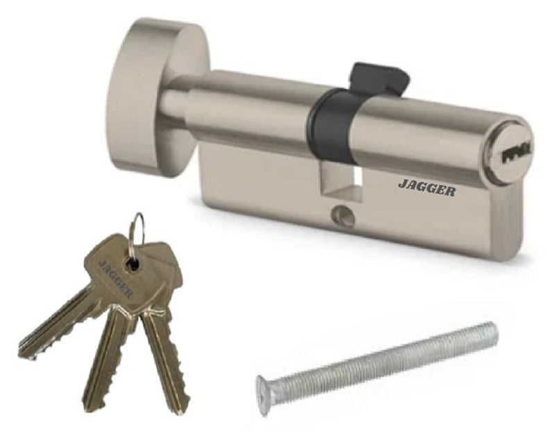 JAGGER قفل أسطوانة JAG343 60 مم | مفتاح من جانب ومقبض من جانب | استبدال أسطوانة قفل مورتيس بحجم كامل للأبواب | للأبواب المنزلية والفندقية (زنك [60 مم]، أسطوانة قفل مورتيس) - Image 1