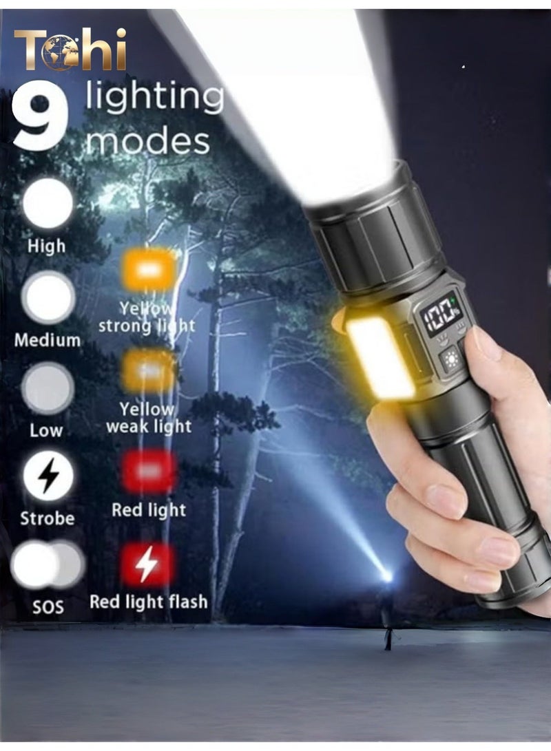 Tohi 9-Mode 30W High Lumens LED Flashlight, Zoomable Waterproof & Shockproof, 5000mAh Rechargeable, Magnetic COB Side Light for Camping/Hiking/Dog Walking - Image 1