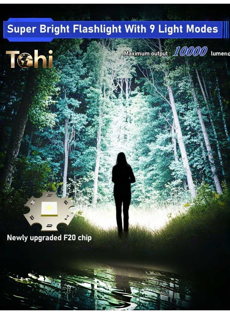 Tohi 9-Mode 30W High Lumens LED Flashlight, Zoomable Waterproof & Shockproof, 5000mAh Rechargeable, Magnetic COB Side Light for Camping/Hiking/Dog Walking - Image 5