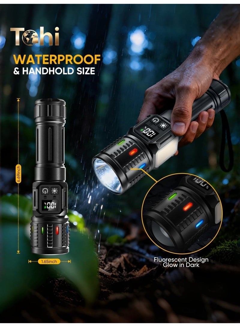 Tohi 9-Mode 30W High Lumens LED Flashlight, Zoomable Waterproof & Shockproof, 5000mAh Rechargeable, Magnetic COB Side Light for Camping/Hiking/Dog Walking - Image 4