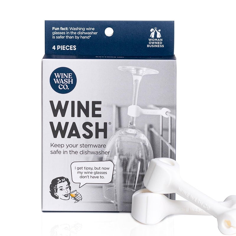 Wine Wash Dishwasher Attachment Wine Glass Clip Kitchen Gadget for Cleaning Wine Glasses Stemware Holder BPA Free Silicone Wine Accessories  Gifts for Wine Lover White Set of 4