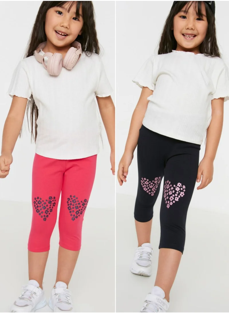 trendyol Kids 2 Pack Floral Heart Leggings